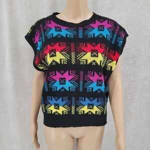 CHIC Sport 80s Snowflake Colorful Sweater Vest Women's Large Fair Isle